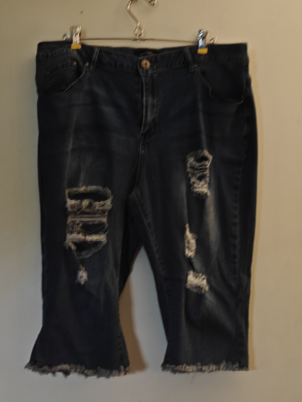 Ashley Stewart Dark Blue Distressed Capri Jean Shorts